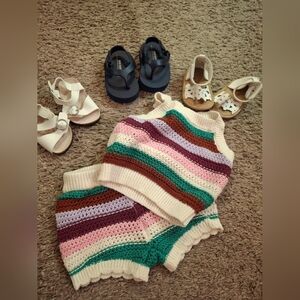 Cute Brand New Old Navy Crocheted Striped Tank/Shorts Set & Cute Sandals